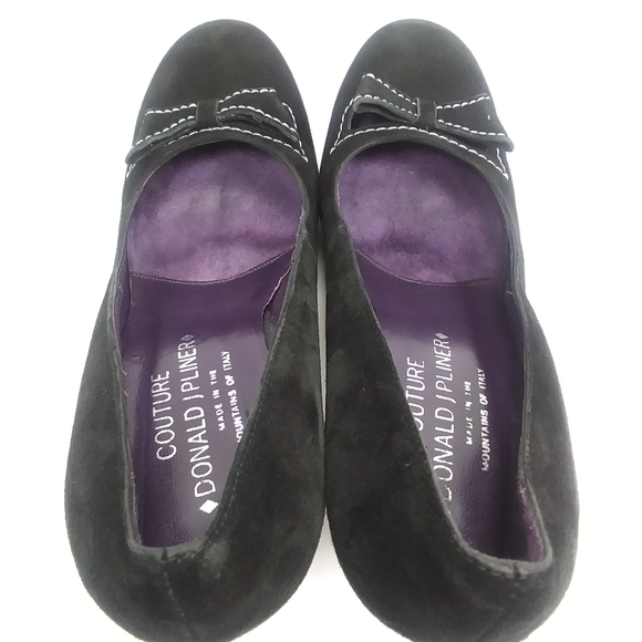 DONALD J. PLINER Black Suede Platform Heels Front Bow Detail EUC - Picture 5 of 15